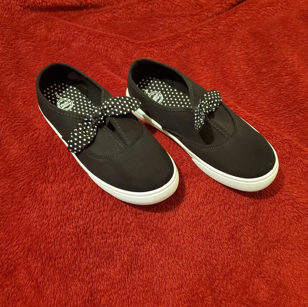 Wonder Nation Girls Black Canvas Bow Slip on Polka